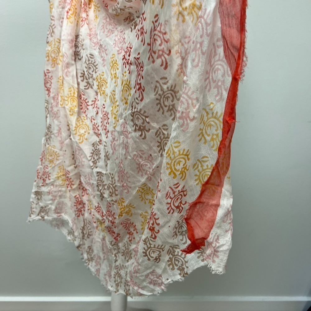 Mangrove Vasari Scarf Wrap Shawl Orange White Multi One Size Lightweight Artsy - Picture 4 of 12